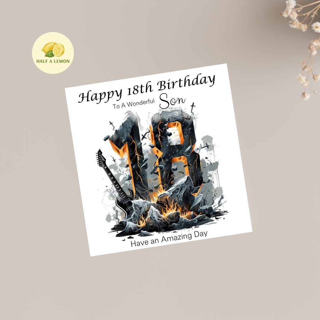 18th Birthday card for Son, also for Great Grandson, Grandson, Nephew, Brother, Heavy Metal / Rock Music themed Birthday card, 18th gift,