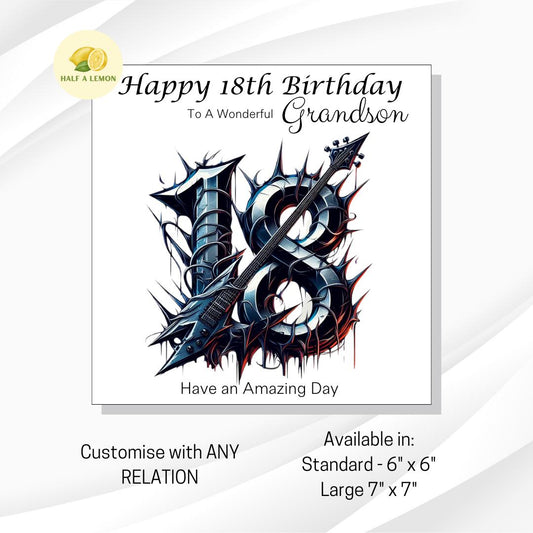 18th Birthday Card, 18th Birthday Card Son, Son Birthday Card, Grandson, Brother Birthday Card, Nephew, Metal Music, 18th Birthday Gift,