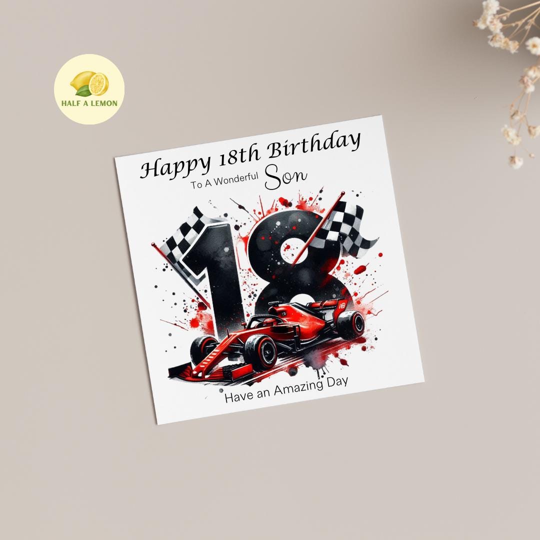 18th Birthday Card, 18th Birthday Card Son, Son Birthday Card, Grandson, Brother, Nephew, Grand Prix, Formula One theme, 18th Birthday Gift