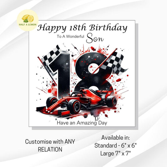 18th Birthday Card, 18th Birthday Card Son, Son Birthday Card, Grandson, Brother, Nephew, Grand Prix, Formula One theme, 18th Birthday Gift
