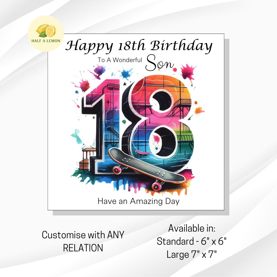 18th Birthday Card, 18th Birthday Card Son, Son Birthday Card, Grandson, Brother, Nephew, Skateboarding, Skate Park, 18th Birthday Gift,