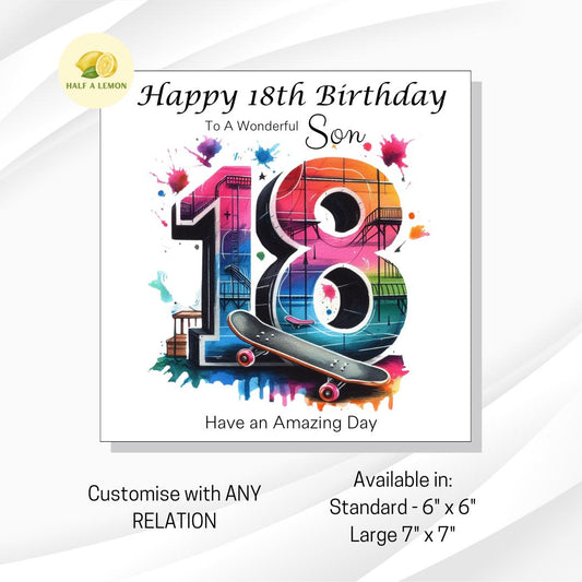 18th Birthday Card, 18th Birthday Card Son, Son Birthday Card, Grandson, Brother, Nephew, Skateboarding, Skate Park, 18th Birthday Gift,