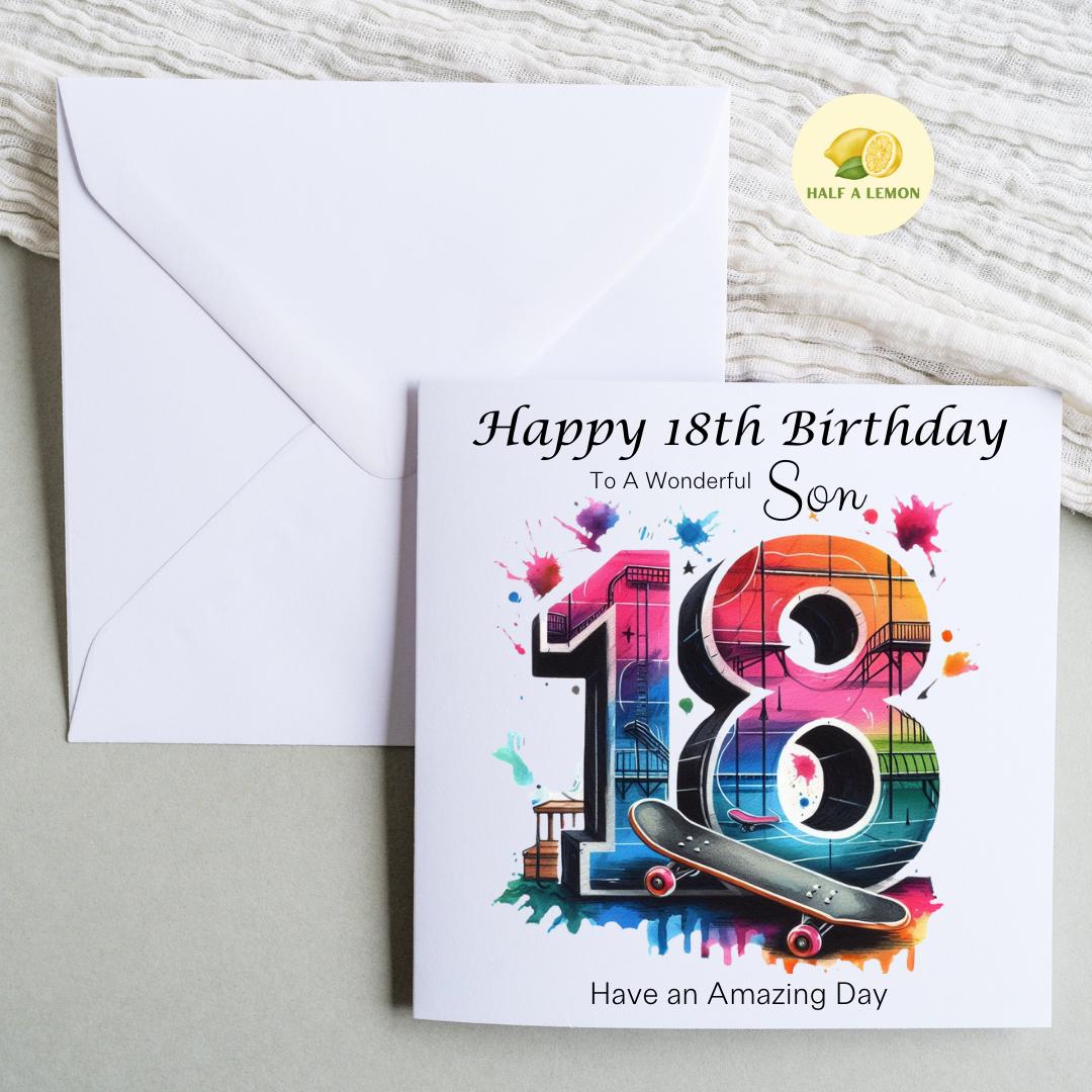 18th Birthday Card, 18th Birthday Card Son, Son Birthday Card, Grandson, Brother, Nephew, Skateboarding, Skate Park, 18th Birthday Gift,