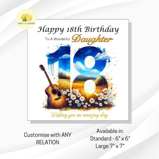 18th Birthday Card, Daughter 18th Birthday Card, Daughter Birthday Card, Granddaughter 18th Birthday Card, Music, Guitar, 18th Birthday Gift