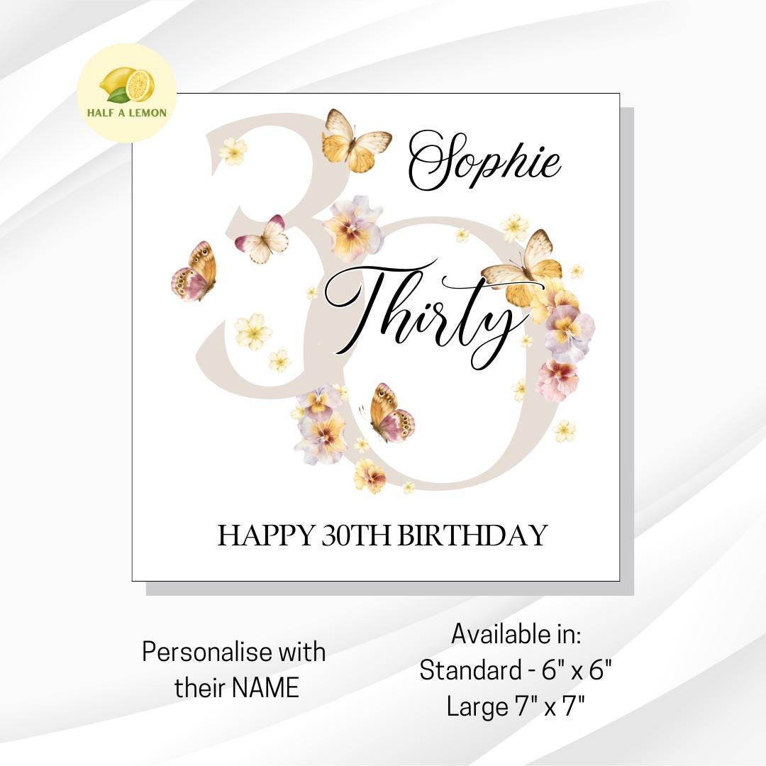 30th Birthday Card, 30th Birthday Card For Her, Happy 30th Birthday Card Friend, Thirty, 30th Birthday Gift, Best Friend, Butterflies,