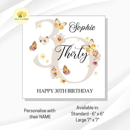 30th Birthday Card, 30th Birthday Card For Her, Happy 30th Birthday Card Friend, Thirty, 30th Birthday Gift, Best Friend, Butterflies,