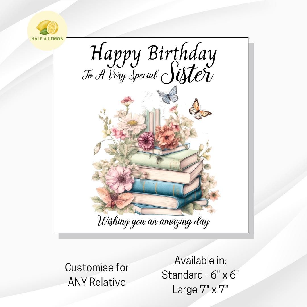 Sister Birthday Card, Birthday Card For Sister, Birthday Gift Sister, Sister Birthday Gift, Book Lover Birthday card, Birthday Gift For Her,