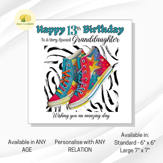 13th Birthday Card Granddaughter, Customise Age and Relation, Birthday Card For Girl, For Daughter, 13th Birthday Niece, 13th Birthday Gift,