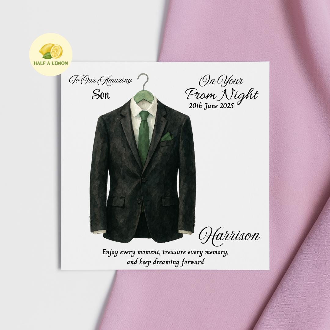Prom Card for Son, Personalised Grandson Prom Card, Prom Card for Nephew, Green Tie, for Boyfriend, Friend, Escort, Prom Gift, Prom Night,