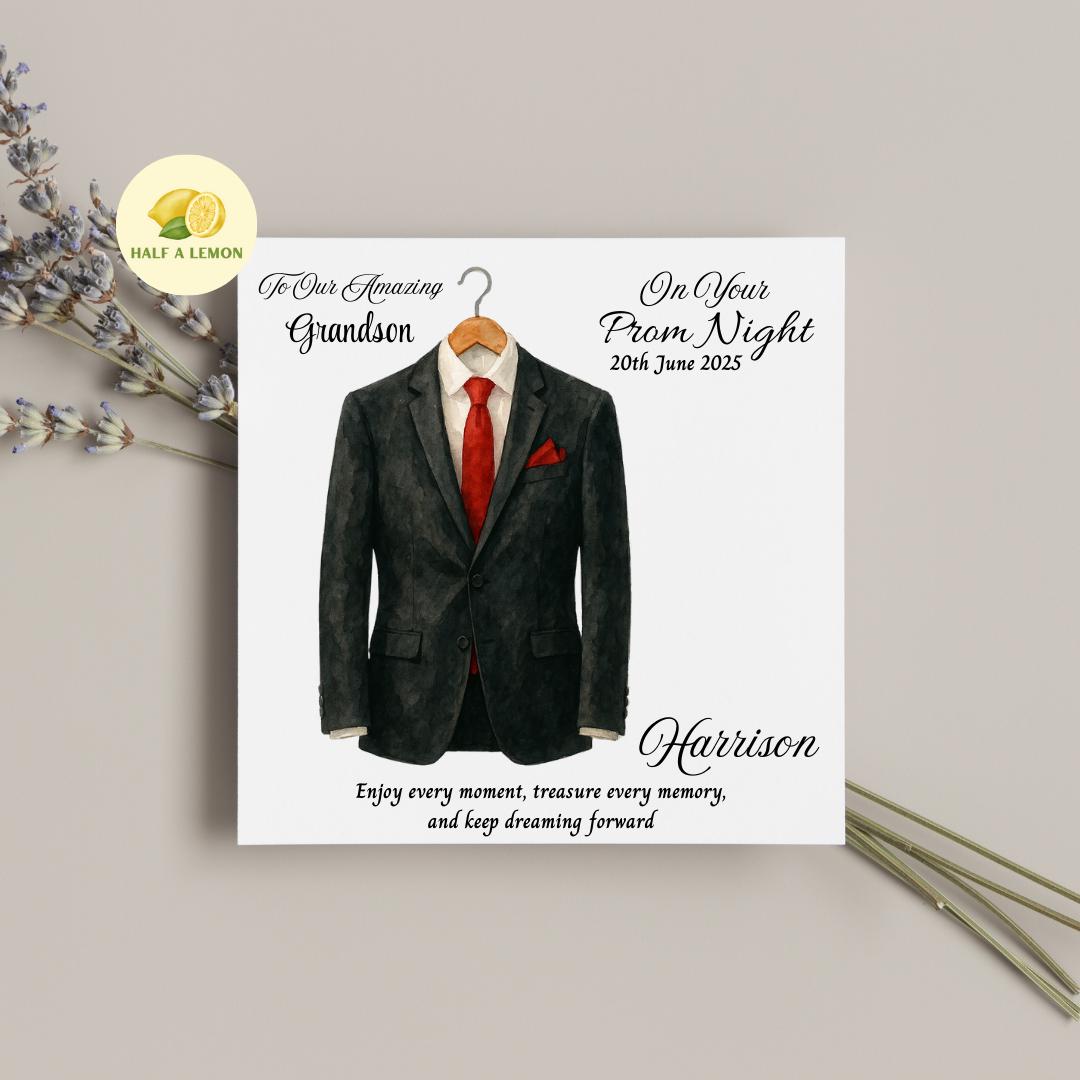 Prom Card for Grandson, Personalised Son Prom Card, Prom Card for Nephew, Red Tie, for Boyfriend, Friend, Escort, Prom Gift, Prom Night,