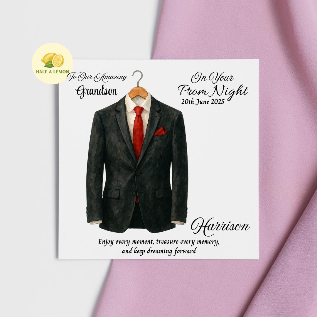 Prom Card for Grandson, Personalised Son Prom Card, Prom Card for Nephew, Red Tie, for Boyfriend, Friend, Escort, Prom Gift, Prom Night,