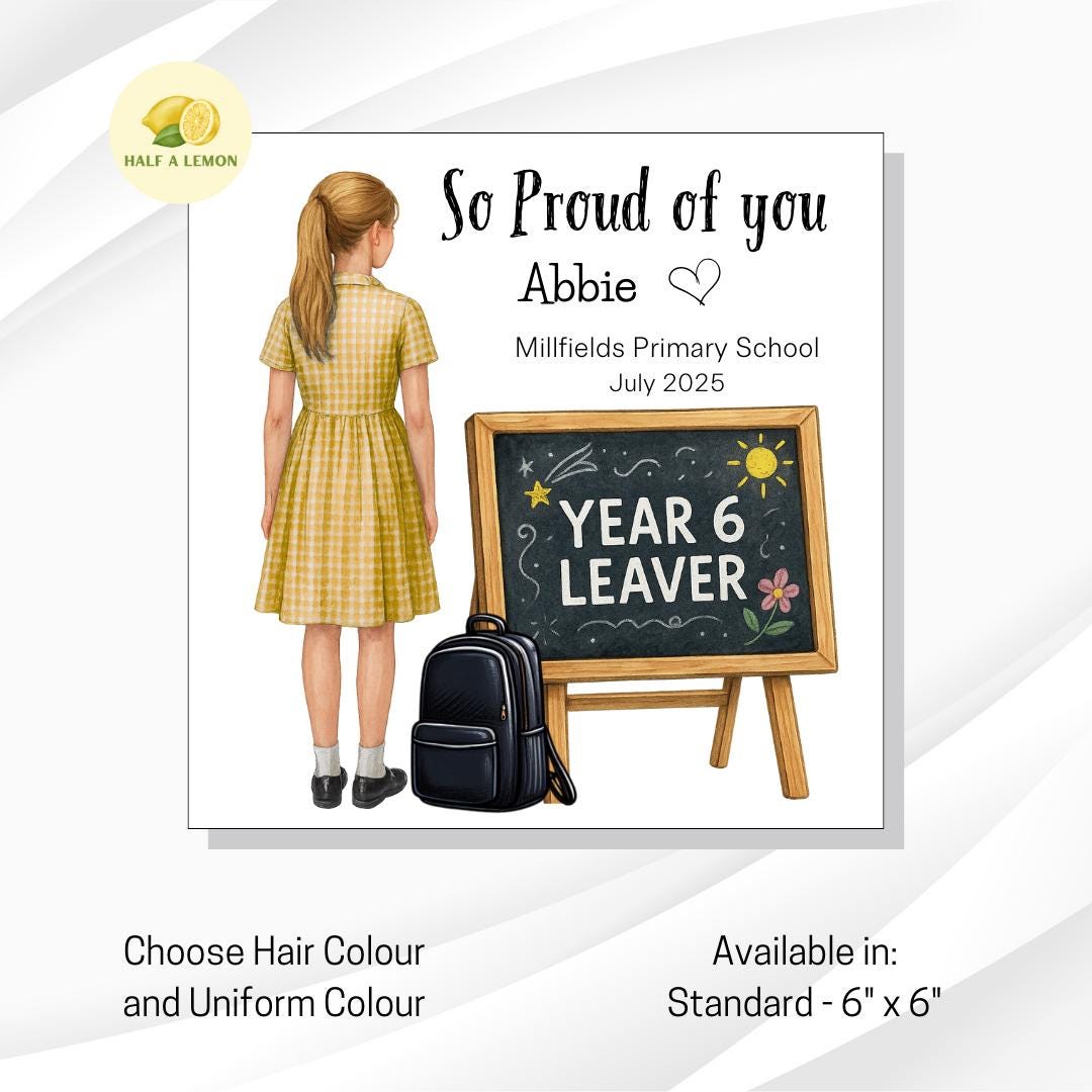 Year 6 Leavers Card, Personalised Year 6 Leavers card, red + white school dress, personalise name and school, gift, Daughter, Granddaughter