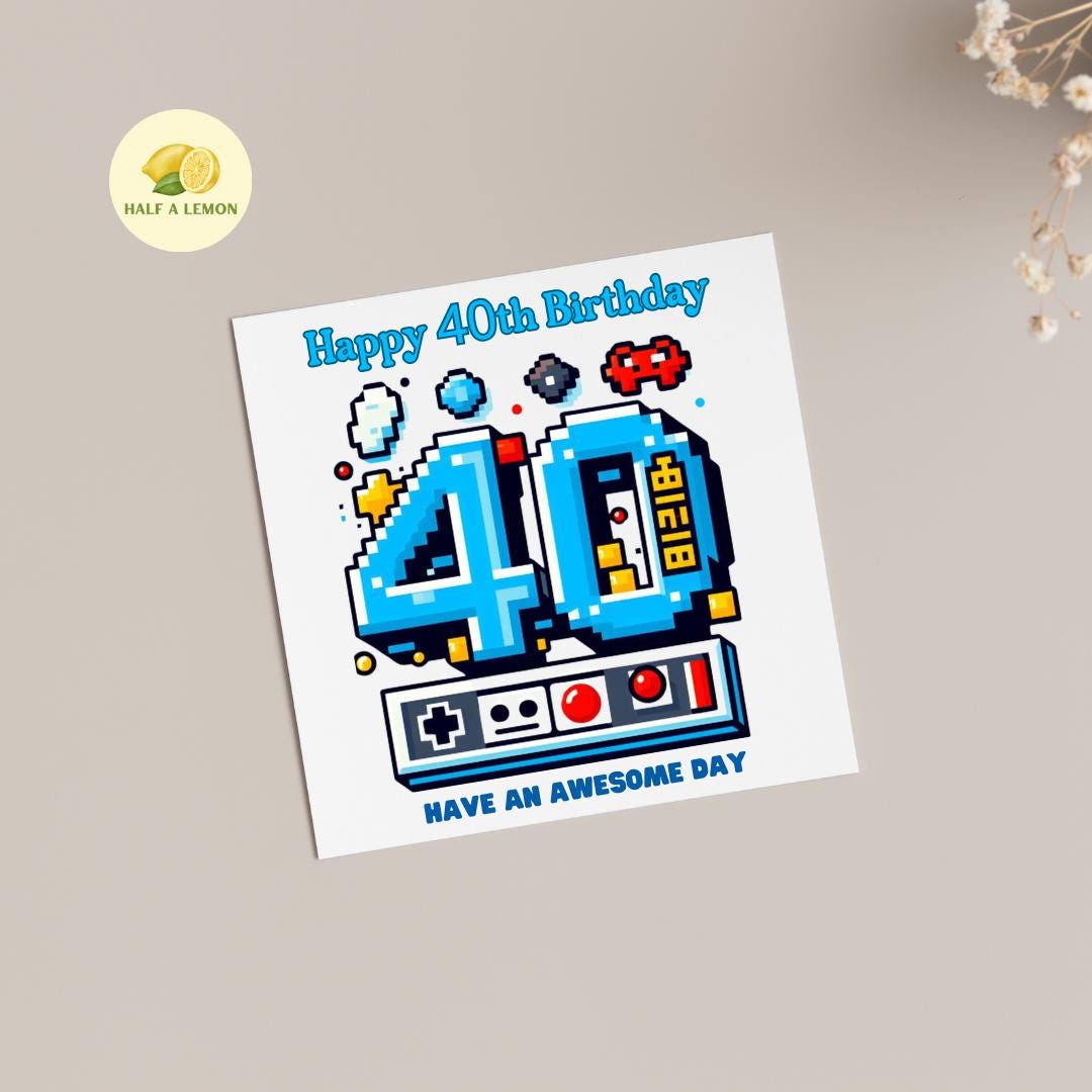 40th Birthday Card, 40th birthday gift for man, Retro Games 40th birthday card, 40th Birthday card for him, Gaming 40th Birthday Card, pixel