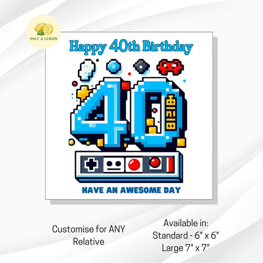 40th Birthday Card, 40th birthday gift for man, Retro Games 40th birthday card, 40th Birthday card for him, Gaming 40th Birthday Card, pixel