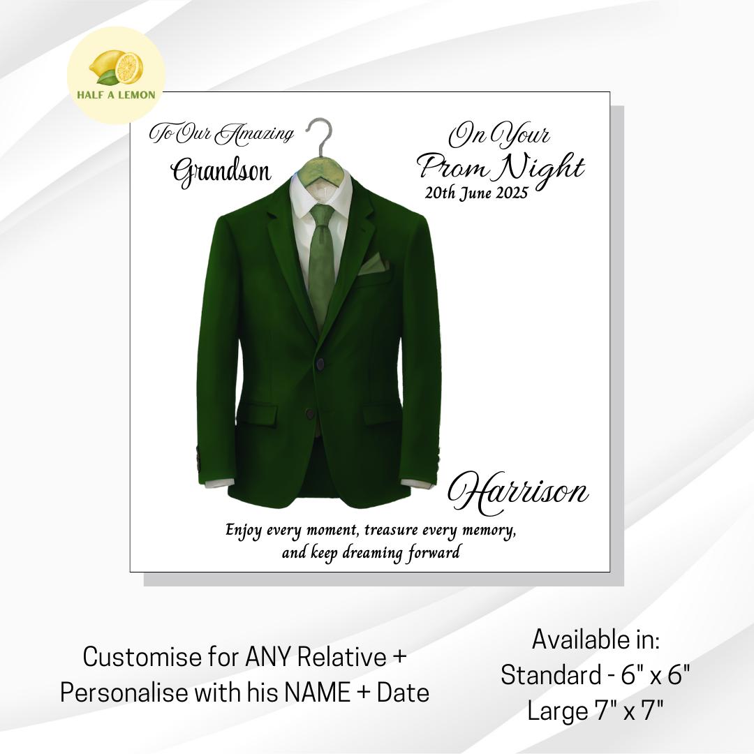 Prom Card for Grandson, Personalised Son Prom Card, Prom Card for Nephew, Emerald Green Suit, Green Tie, Boyfriend, Prom Gift, Prom Night,