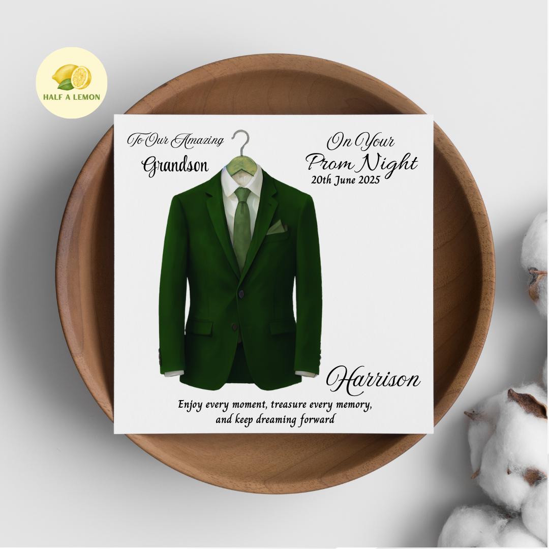 Prom Card for Grandson, Personalised Son Prom Card, Prom Card for Nephew, Emerald Green Suit, Green Tie, Boyfriend, Prom Gift, Prom Night,