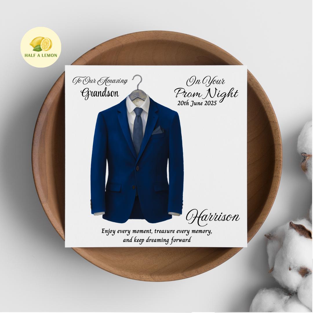 Personalised Prom Card for Grandson, Son Prom Card, Prom Card for Nephew, Blue Suit, Navy Tie, Boyfriend, Prom Gift, Prom Night,