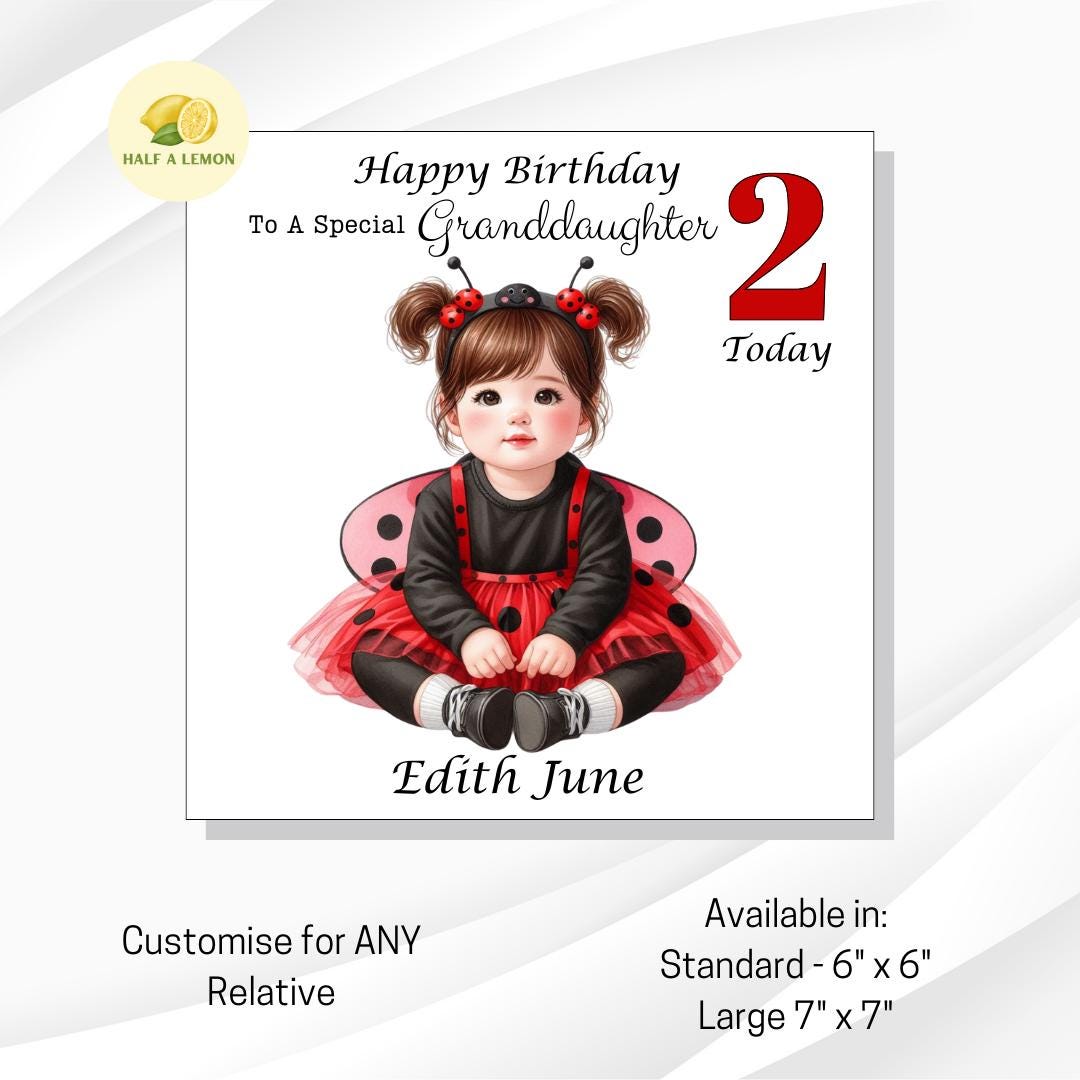 2nd Birthday card, Personalised Granddaughter 2nd Birthday card, For ANY Relation, Great Granddaughter, Daughter, Great Niece, Sister, gift,