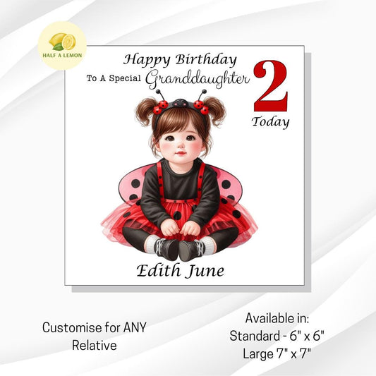 2nd Birthday card, Personalised Granddaughter 2nd Birthday card, For ANY Relation, Great Granddaughter, Daughter, Great Niece, Sister, gift,