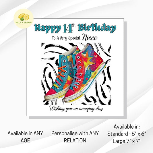 14th Birthday Card Niece, Customise Age and Relation, Birthday Card For Girl, For Granddaughter, 14th Birthday Daughter, 14th Birthday Gift,