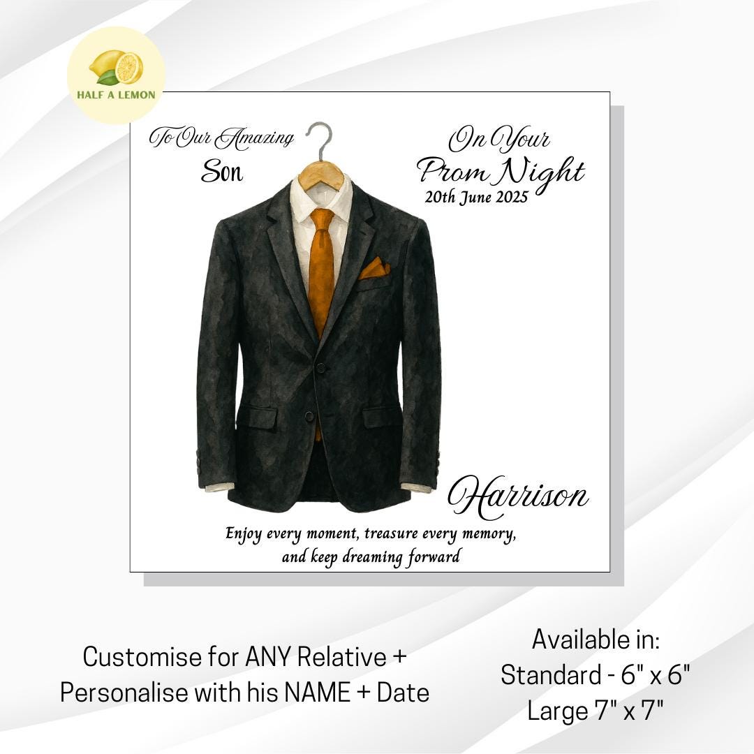 Prom Card for Son, Personalised Grandson Prom Card, Prom Card for Nephew, Gold Tie, for Boyfriend, Friend, Escort, Prom Gift, Prom Night,