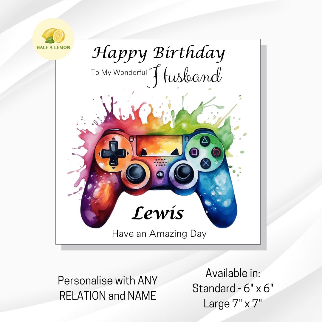 Personalised Gamer Birthday Card for Boyfriend, Gaming Controller Design, Custom Name, Ideal Gift for Him, Brother, Husband, Son, Son in-law