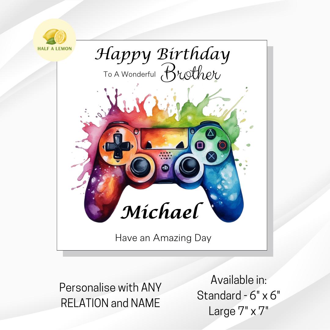 Personalised Gamer Birthday Card for Boyfriend, Gaming Controller Design, Custom Name, Ideal Gift for Him, Brother, Husband, Son, Son in-law