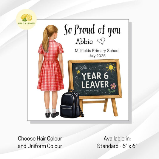 Year 6 Leavers Card, Personalised Year 6 Leavers card, red + white school dress, personalise name and school, gift, Daughter, Granddaughter