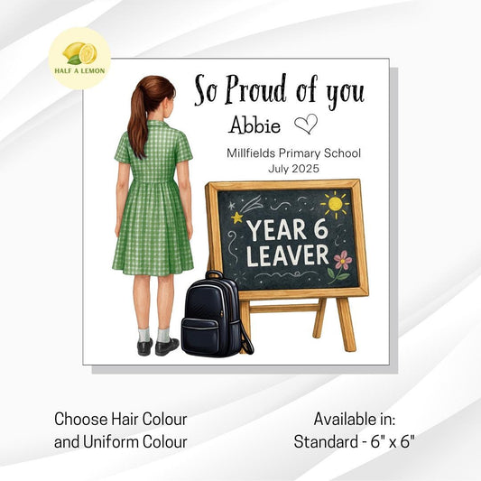 Year 6 Leavers Card, Personalised Year 6 Leavers card, green white school dress, personalise name and school, gift, Daughter, Granddaughter