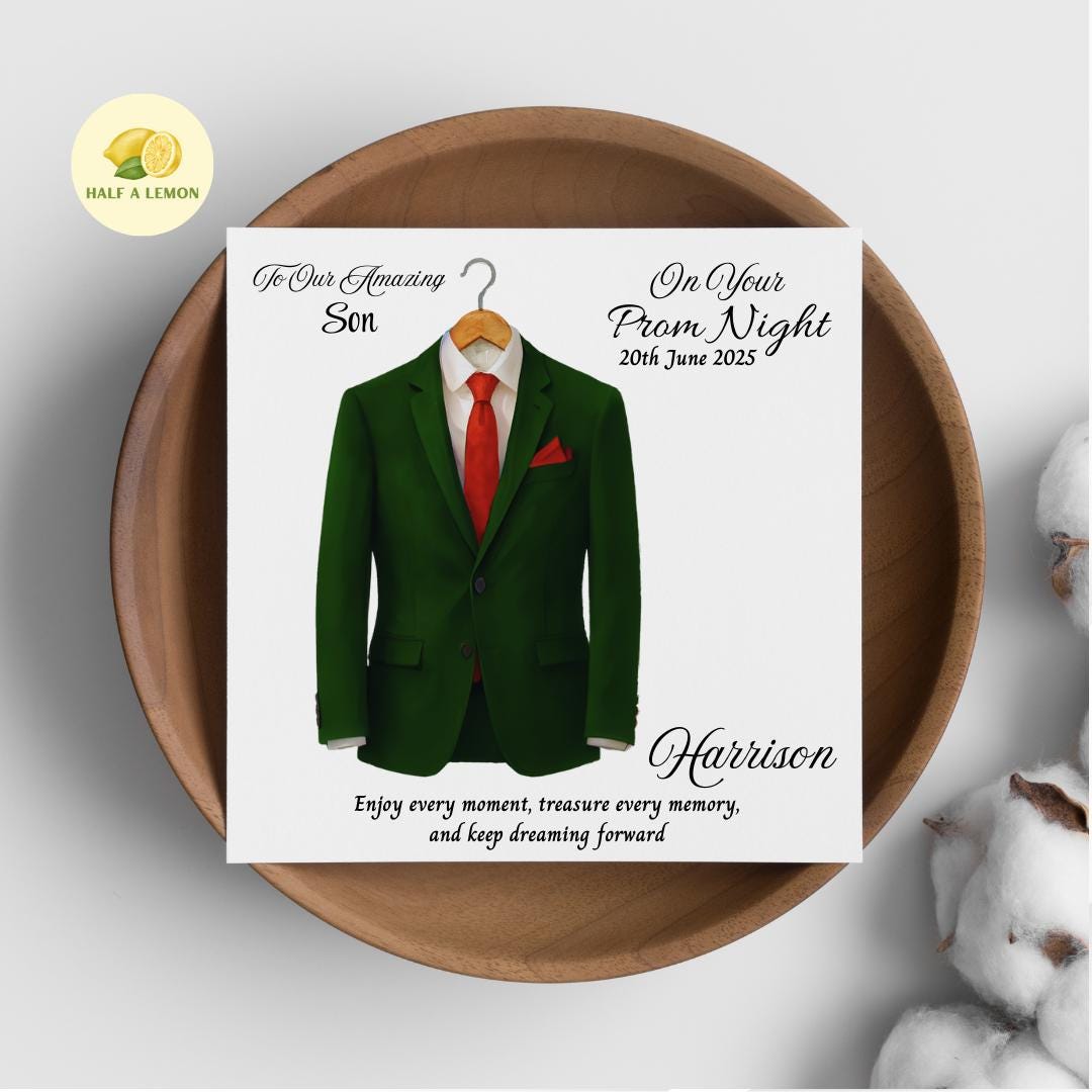 Prom Card for Grandson, Personalised Son Prom Card, Prom Card for Nephew, Emerald Green Suit, Red Tie, for Boyfriend, Prom Gift, Prom Night,