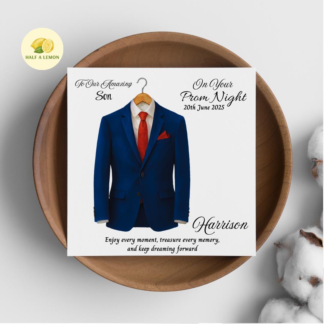 Prom Card for Son, Personalised Son Prom Card, Prom Card for Grandson, Parliament Blue Suit, Red Tie, Prom Gift, Prom Night,