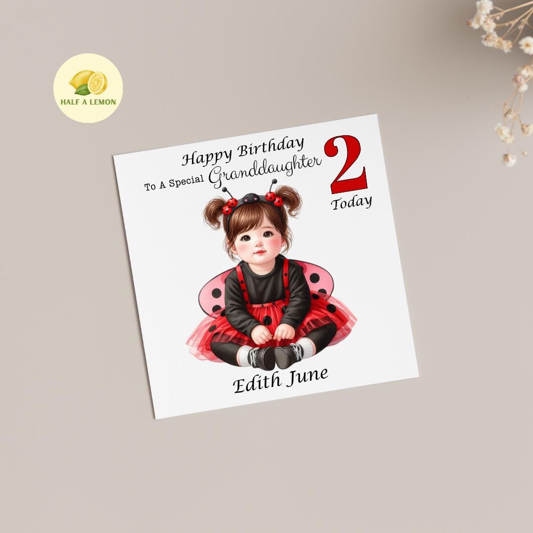 2nd Birthday card, Personalised Granddaughter 2nd Birthday card, For ANY Relation, Great Granddaughter, Daughter, Great Niece, Sister, gift,