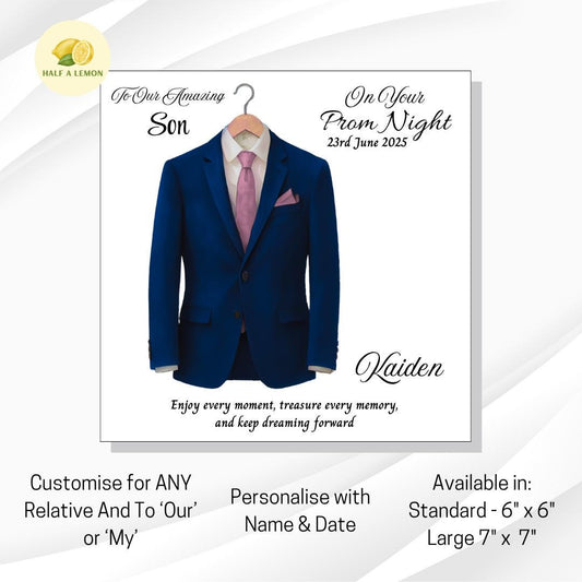 Personalised Prom Card for Grandson, Son Prom Card, Prom Card for Nephew, Blue Suit, Pink Tie, Boyfriend, Prom Gift, Prom Night,
