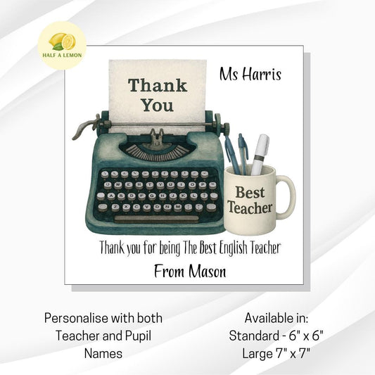 Teacher Thank You Card, Personalised Thank You English Teacher Card, Senior School, High School, Secondary School Add Teacher + Pupil Name