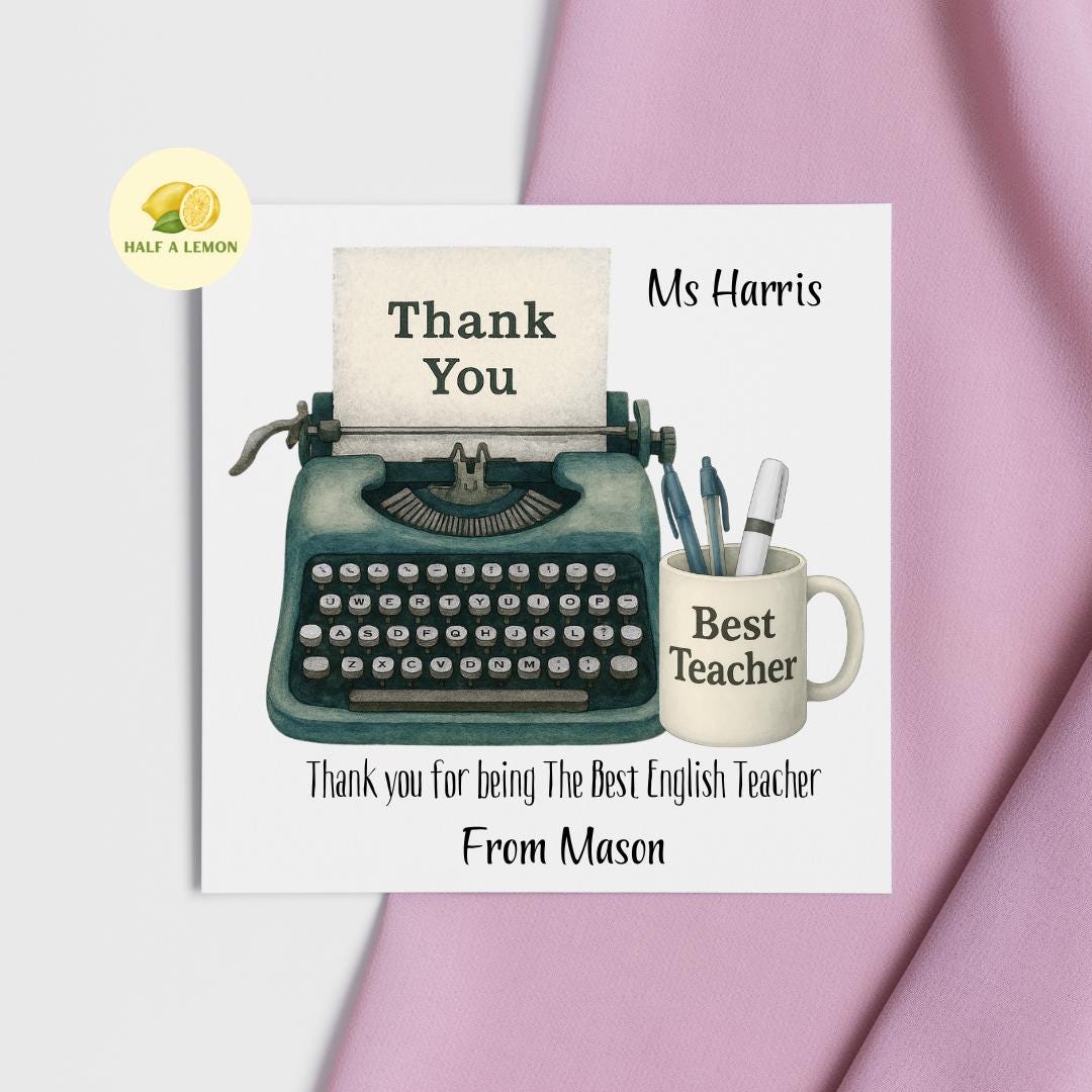 Teacher Thank You Card, Personalised Thank You English Teacher Card, Senior School, High School, Secondary School Add Teacher + Pupil Name