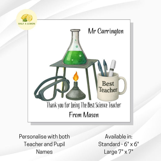 Teacher Thank You Card, Personalised Thank You Science Teacher Card, Senior School, High School, Secondary School Add Teacher + Pupil Name