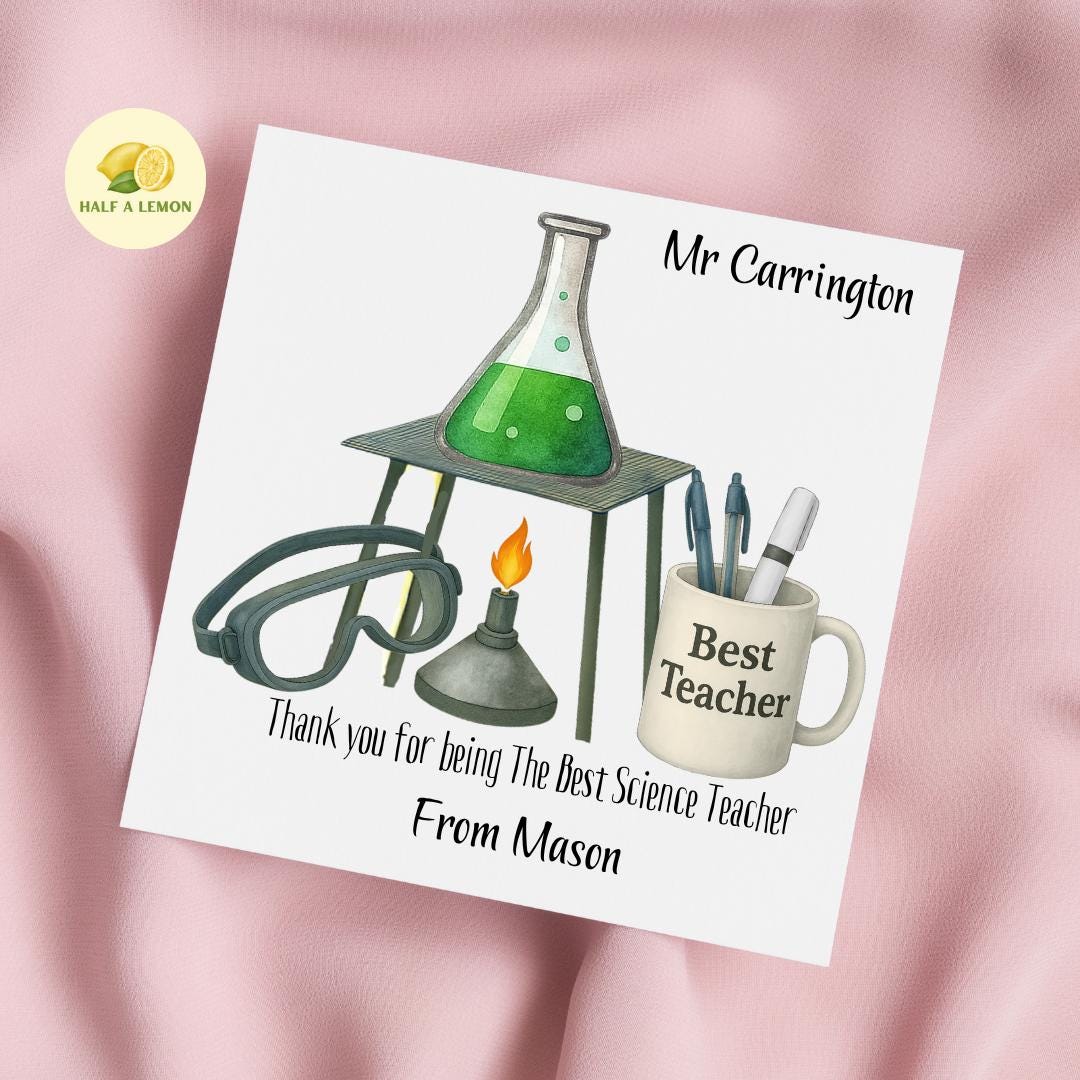 Teacher Thank You Card, Personalised Thank You Science Teacher Card, Senior School, High School, Secondary School Add Teacher + Pupil Name