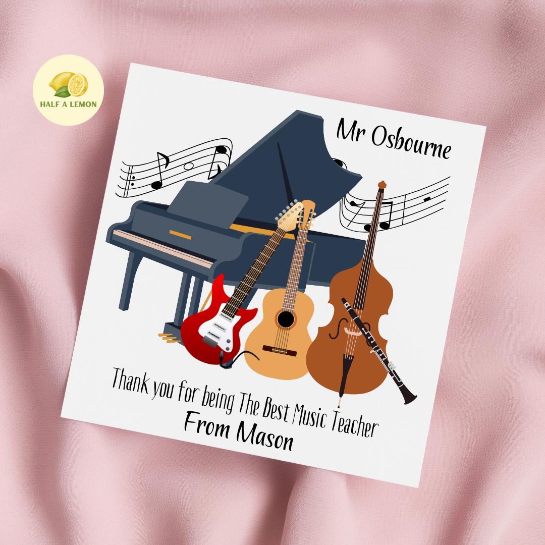 Teacher Thank You Card, Personalised Thank You Music Teacher Card, Senior School, High School, Secondary School Add Teacher + Pupil Name