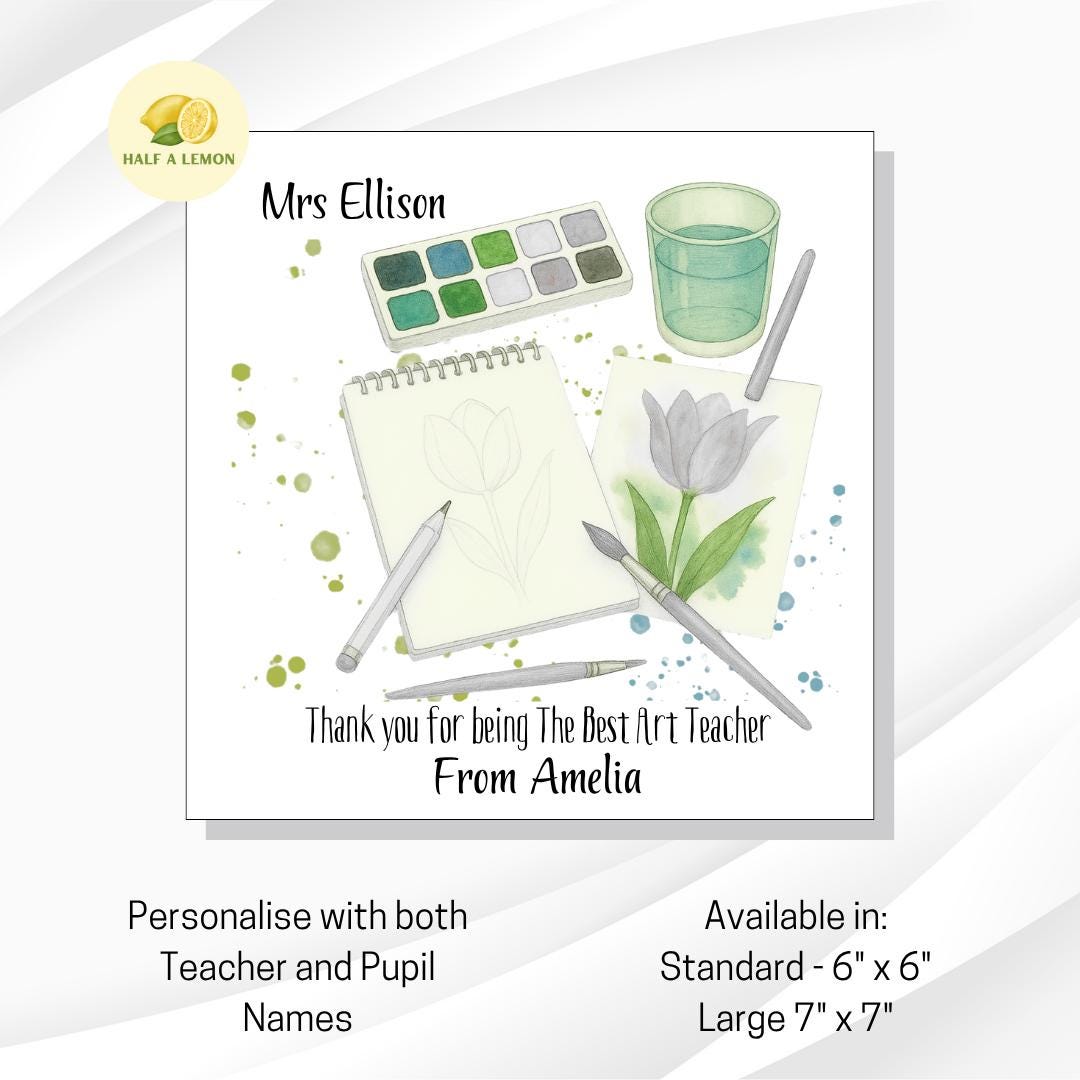 Teacher Thank You Card, Personalised Thank You Art Teacher Card, Senior School, High School, Secondary School Add Teacher + Pupil Name
