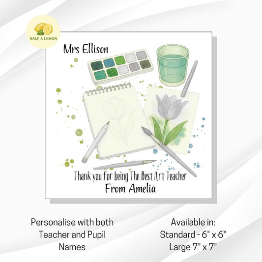 Teacher Thank You Card, Personalised Thank You Art Teacher Card, Senior School, High School, Secondary School Add Teacher + Pupil Name