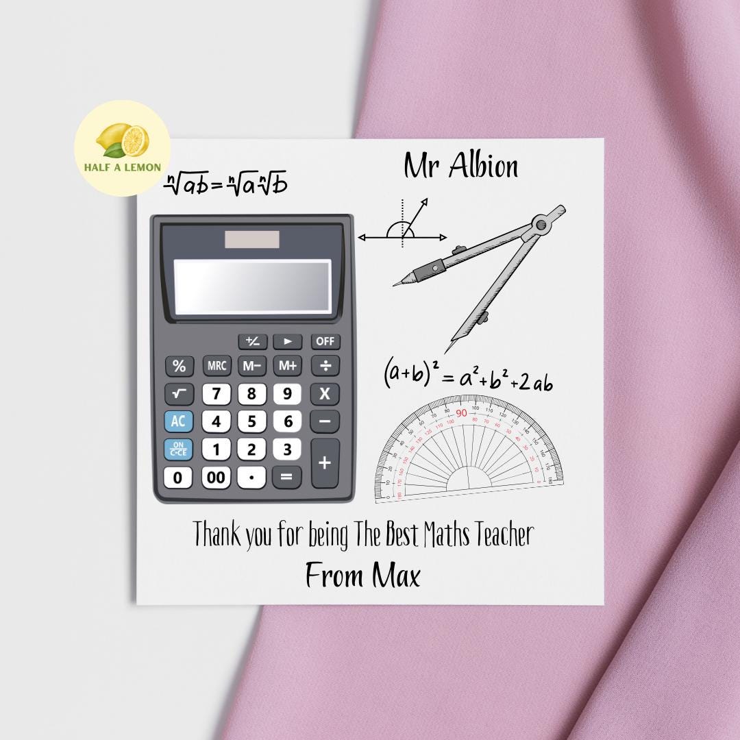 Teacher Thank You Card, Personalised Thank You Maths Teacher Card, Senior School, High School, Secondary School Add Teacher + Pupil Name