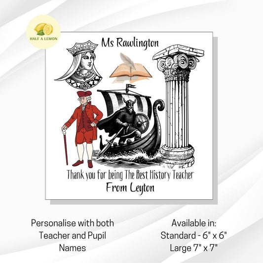 Teacher Thank You Card, Personalised Thank You History Teacher Card, Senior School, High School, Secondary School Add Teacher + Pupil Name