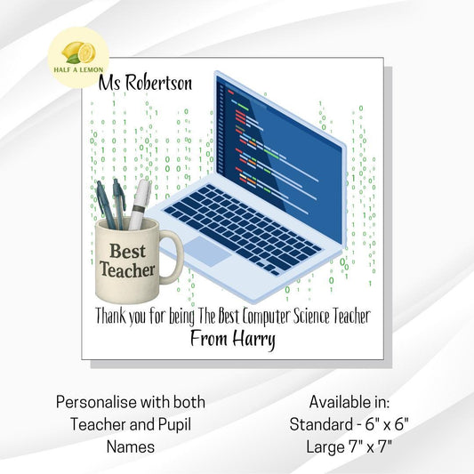 Teacher Thank You Card, Personalised Thank You Computer Science Teacher Card, Senior School, High School, Secondary Add Teacher + Pupil Name