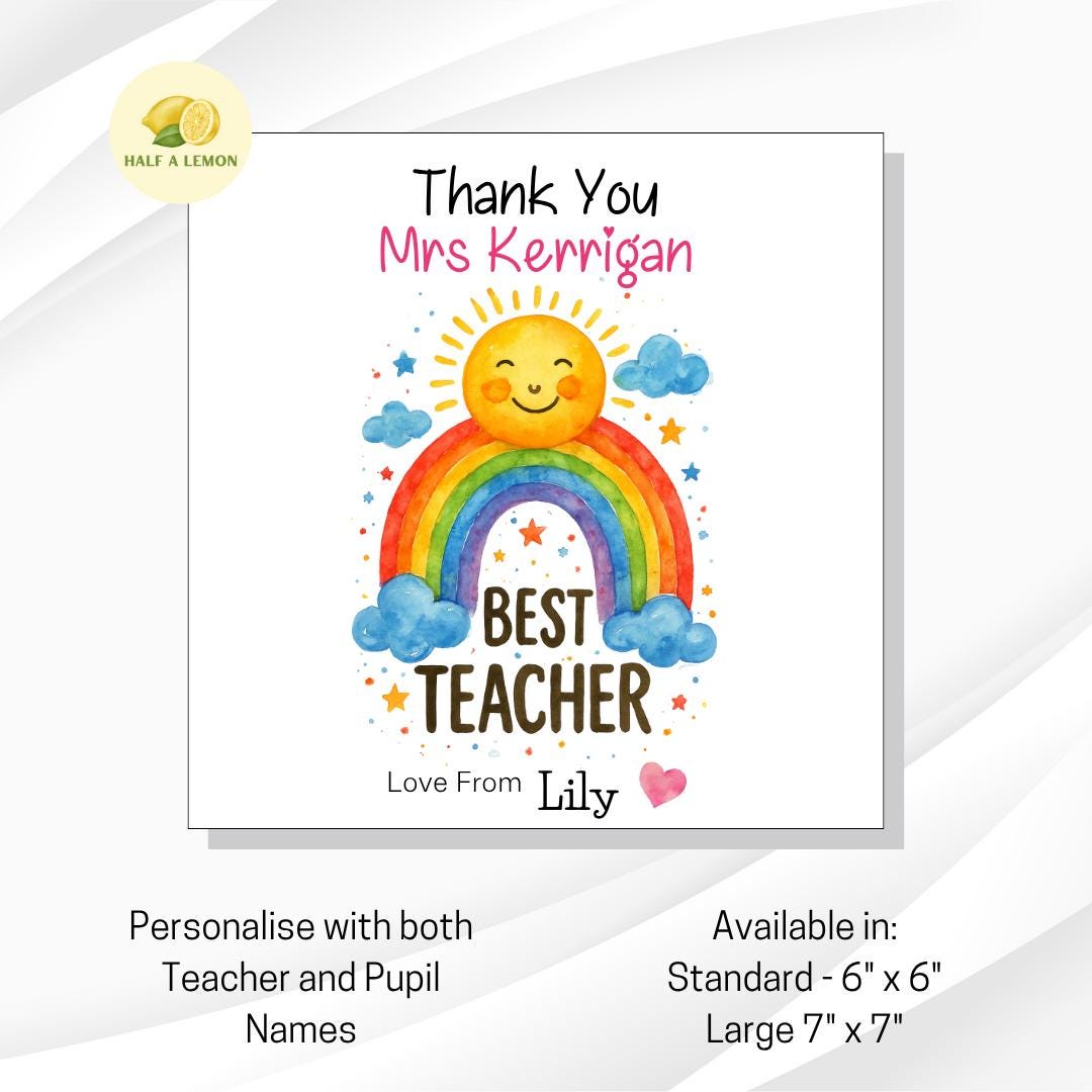 Personalised Thank You Teacher Card, Teacher Thank You Card, Primary School, Junior, Secondary Add Teacher + Pupil Name, End of Term gift,