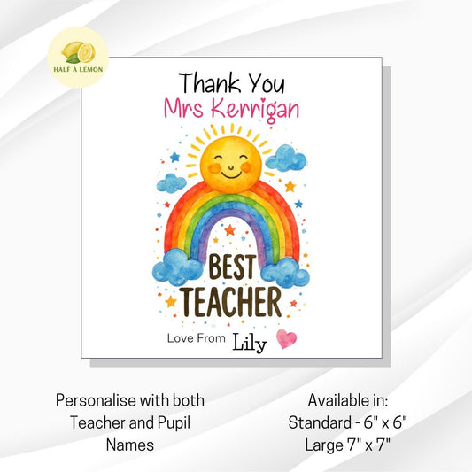 Personalised Thank You Teacher Card, Teacher Thank You Card, Primary School, Junior, Secondary Add Teacher + Pupil Name, End of Term gift,
