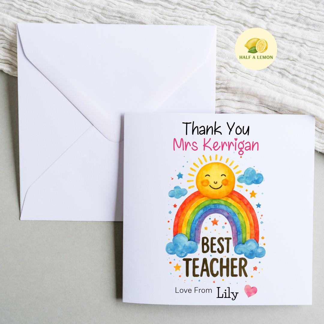 Personalised Thank You Teacher Card, Teacher Thank You Card, Primary School, Junior, Secondary Add Teacher + Pupil Name, End of Term gift,