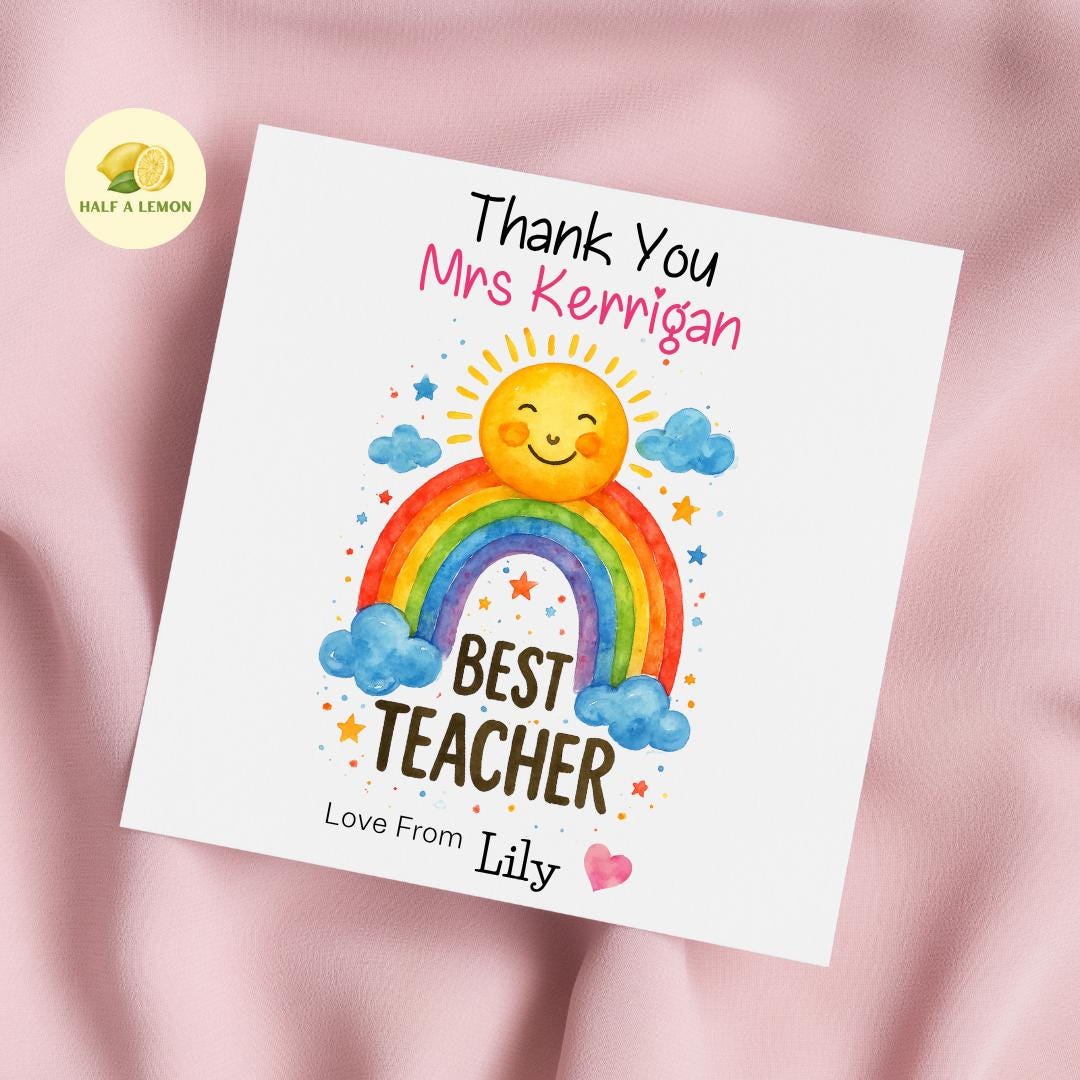 Personalised Thank You Teacher Card, Teacher Thank You Card, Primary School, Junior, Secondary Add Teacher + Pupil Name, End of Term gift,