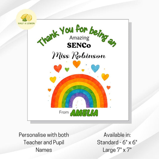 Teacher Thank you card, Personalised SENCo Thank You Card, Primary School, Junior, Secondary, Add Teacher + Pupil Name, End of Term gift,