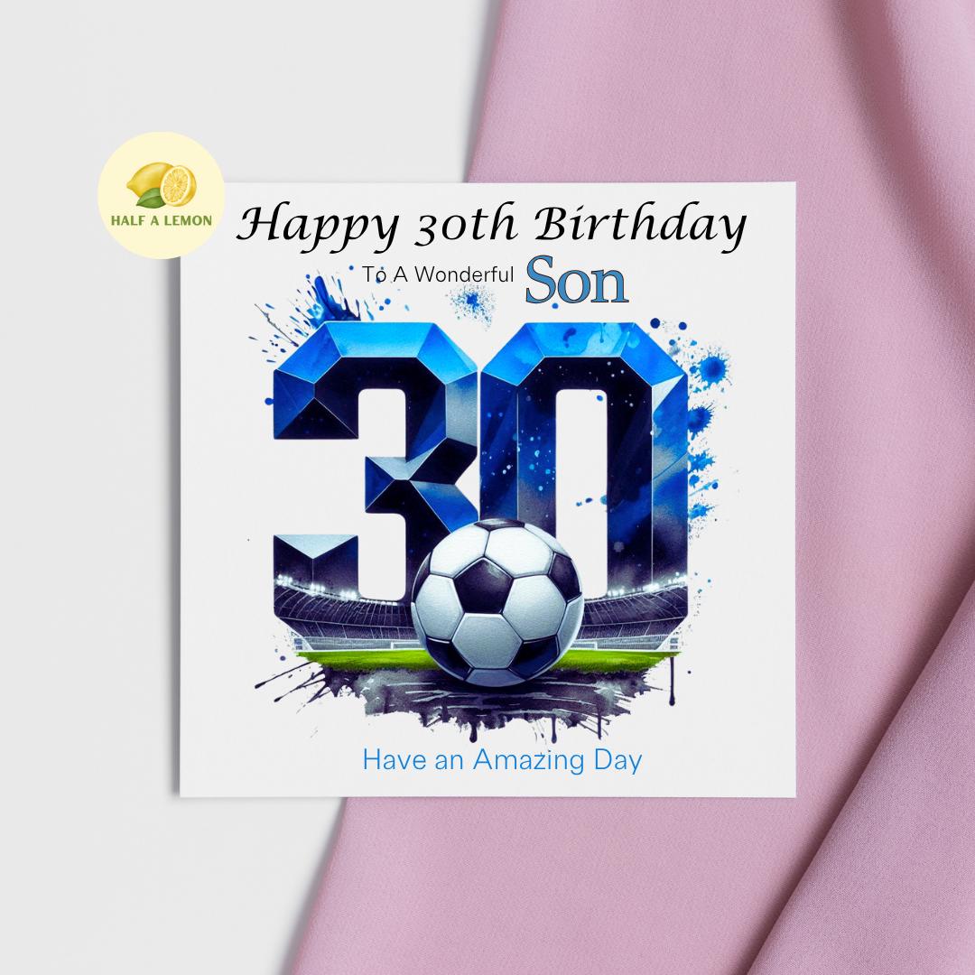 30th Birthday Card, 30th Birthday Card for Son, Brother 30th Birthday Card, for Nephew, Son in-law, 30th Birthday Gift, Blue Football Team,