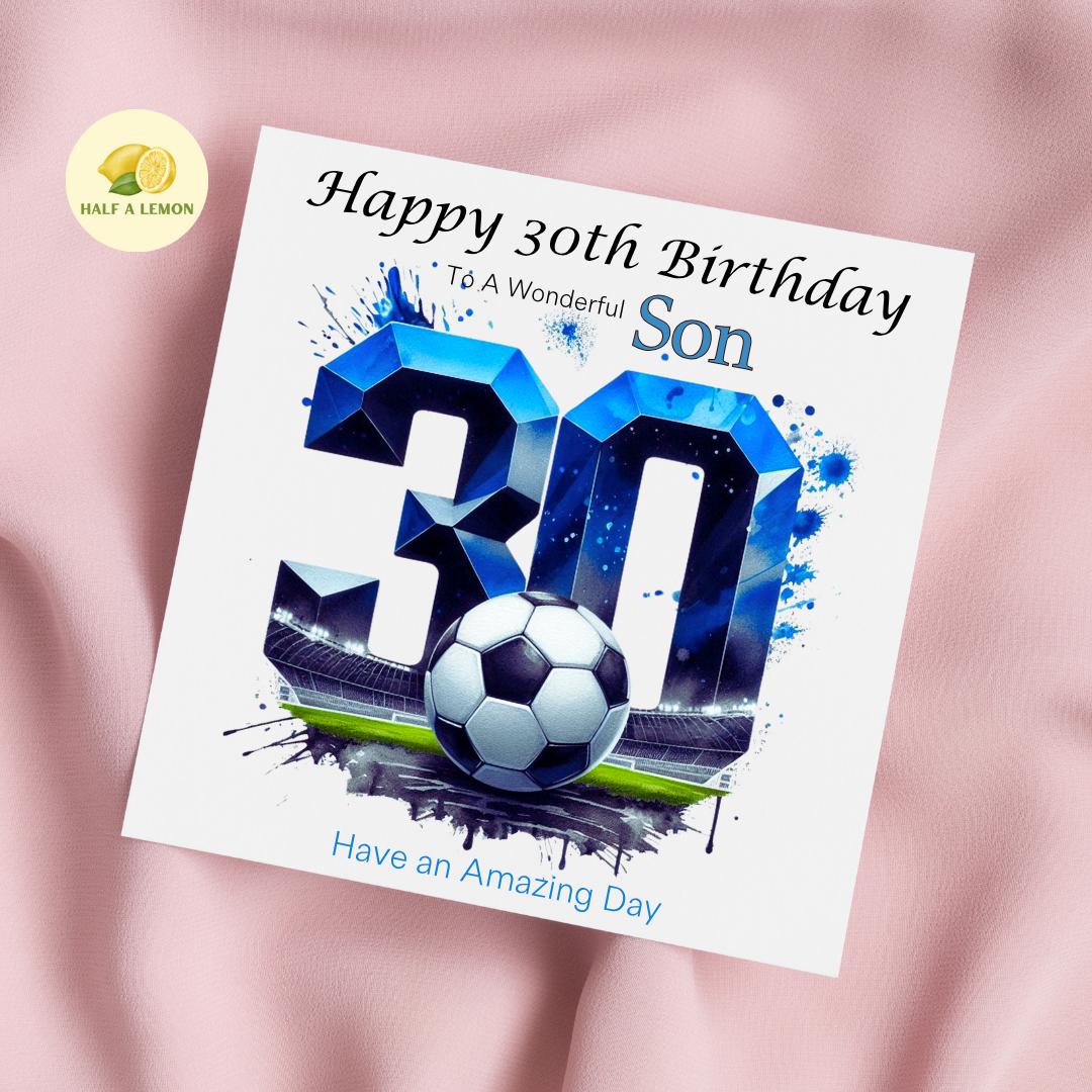 30th Birthday Card, 30th Birthday Card for Son, Brother 30th Birthday Card, for Nephew, Son in-law, 30th Birthday Gift, Blue Football Team,